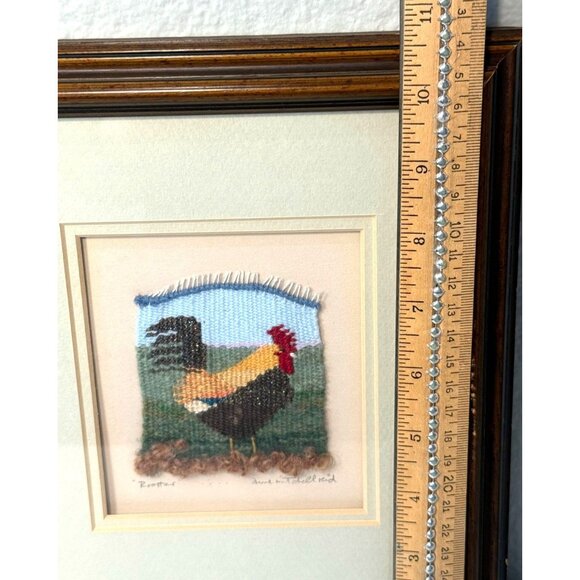 Hand Woven Artist Signed Unique Rooster Framed Art - Picture 5 of 8